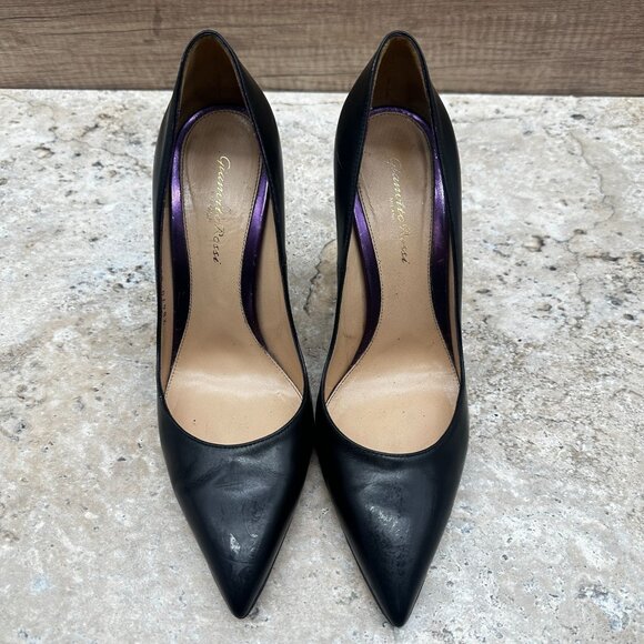 Gianvito Rossi Black Leather Pointed Toe Pumps Stiletto Heels 39.5 Made in Italy - Picture 2 of 16